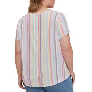 Torrid Top Women 4X Pink Pullover Rainbow Summer Feminine Whimsical Tropical 80s